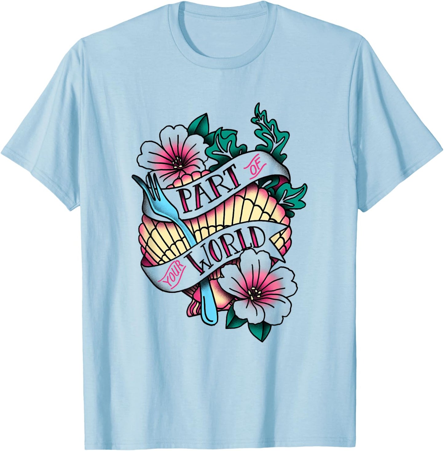 Disney The Little Mermaid Part Of Your World Tattoo Style T-Shirt - T-Shirt | Light Blue