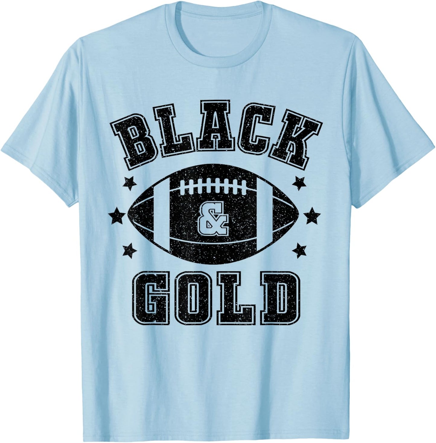 On Gameday Football We Wear Black And Gold School Spirit T-Shirt - T-Shirt | Light Blue