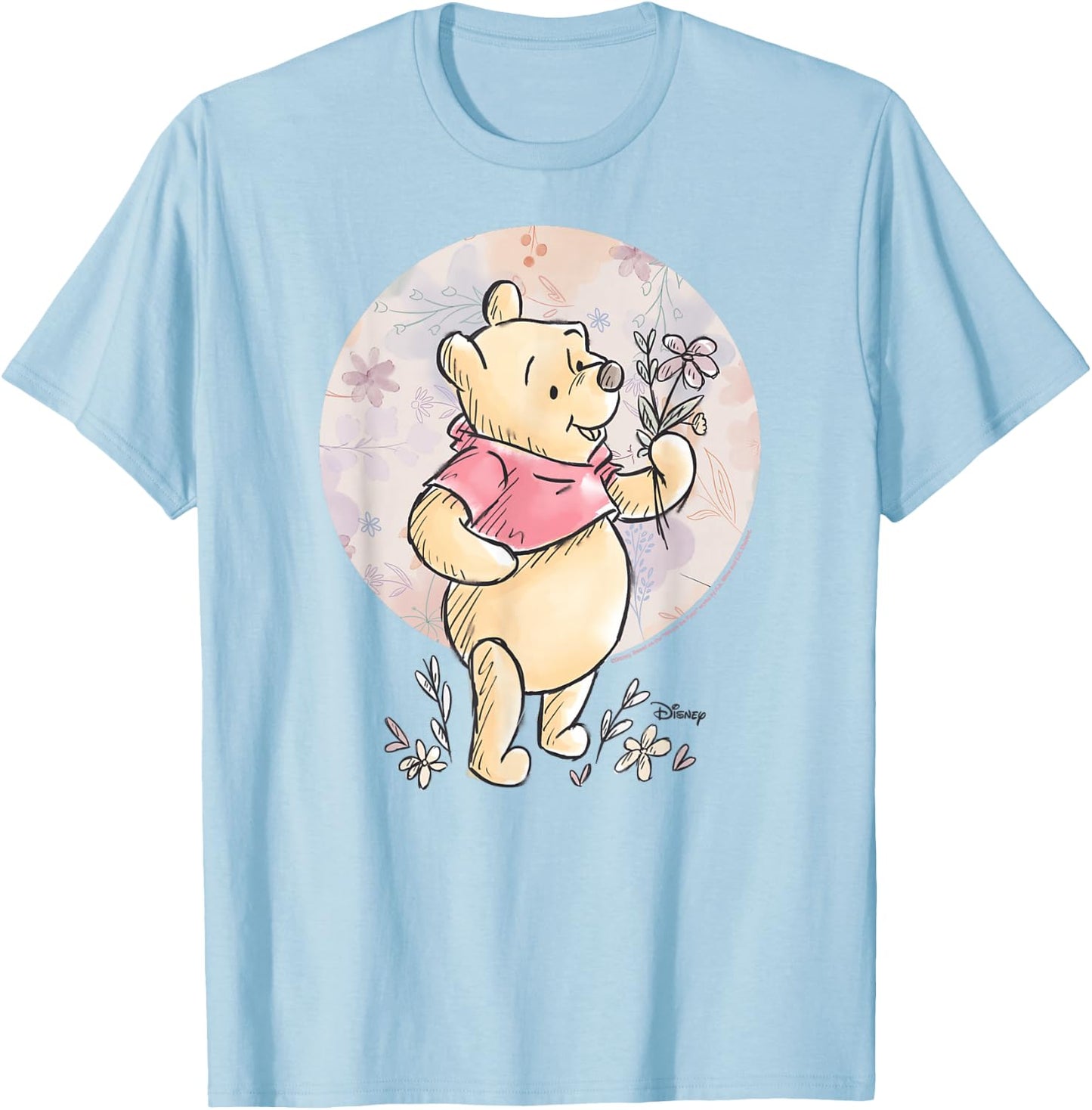 Winnie the Pooh - Floral Circle Pooh T-Shirt - T-Shirt | Light Blue