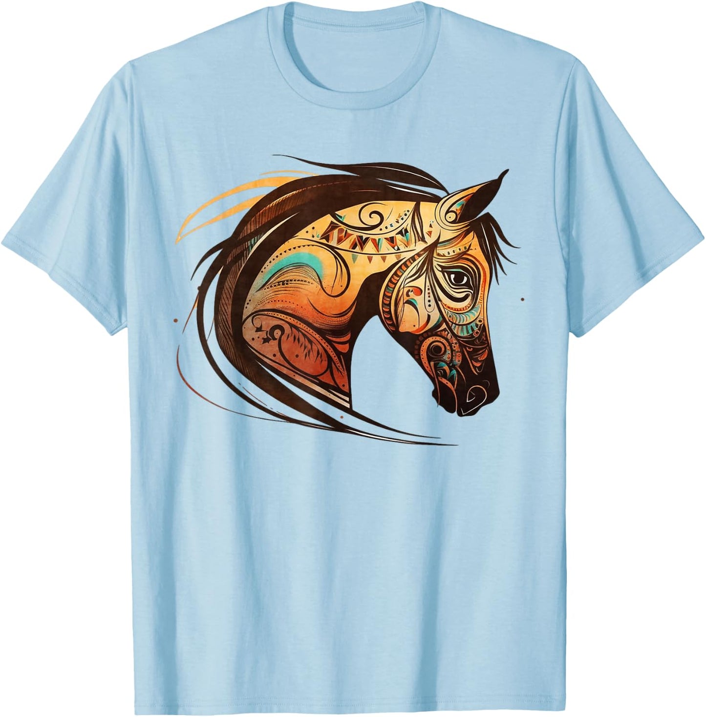 Horse Tribal Abstract Art Native American Geometric Horses T-Shirt - T-Shirt | Light Blue