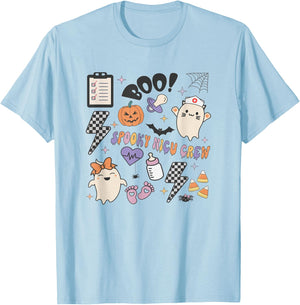 Retro Spooky NICU Nurse Halloween Cute Pumpkin Ghost Women T-Shirt - T-Shirt | Light Blue