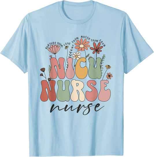 NICU Nurse Neonatal Flower Floral Nursing Appreciation Day T-Shirt - T-Shirt | Light Blue