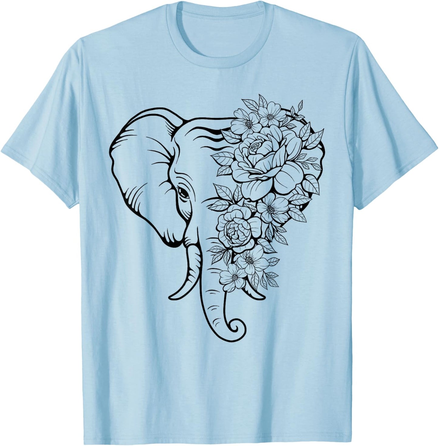 Elephant with Flowers Women Elephants Animal Lovers T-Shirt - T-Shirt | Light Blue