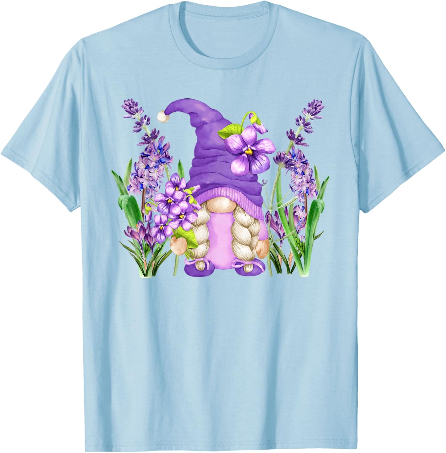 Floral Hippie Grandma Lilac Violet Flower Spring Gnome Mom T-Shirt - T-Shirt | Light Blue