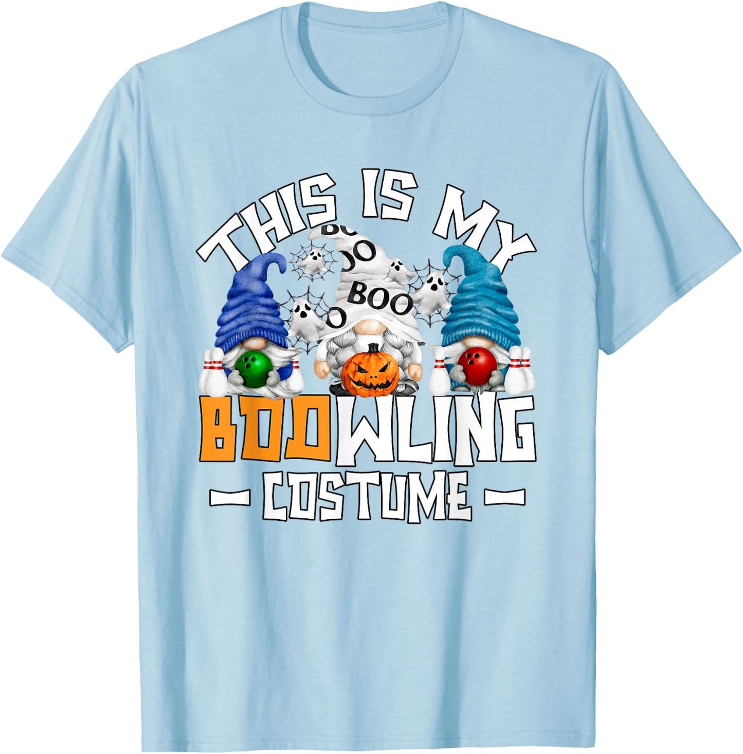 Halloween Bowling Gnome Funny Boo Ghost Bowler T-Shirt - T-Shirt | Light Blue