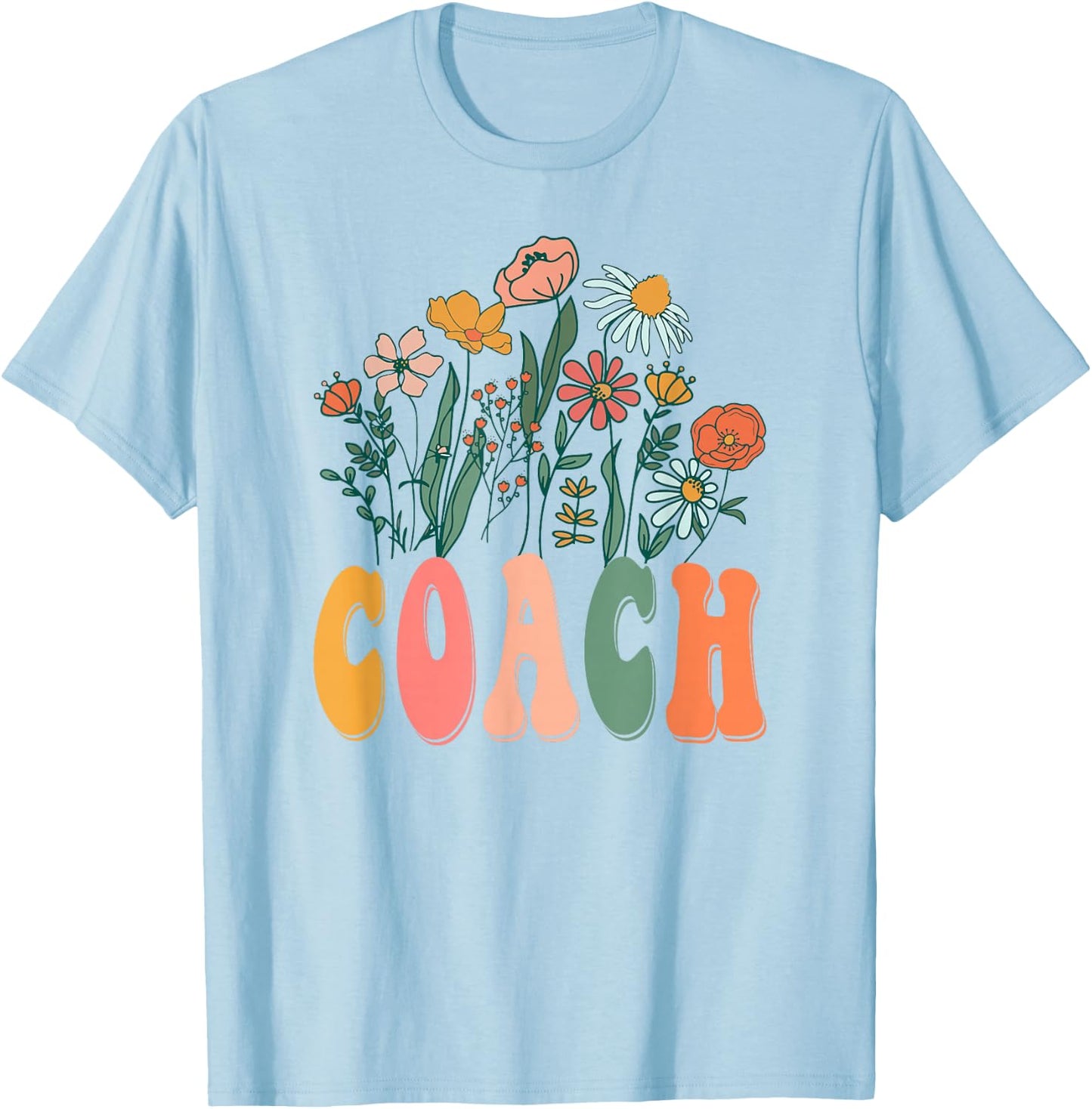 Retro Groovy floral Coach Wildflower T-Shirt - T-Shirt | Light Blue
