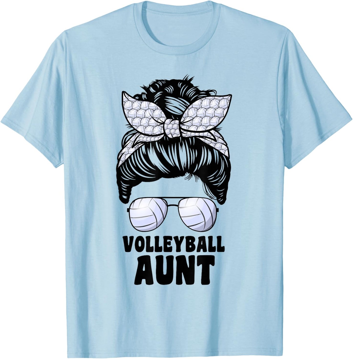 Proud Volleyball Aunt Messy Bun Volleyball Auntie T-Shirt - T-Shirt | Light Blue
