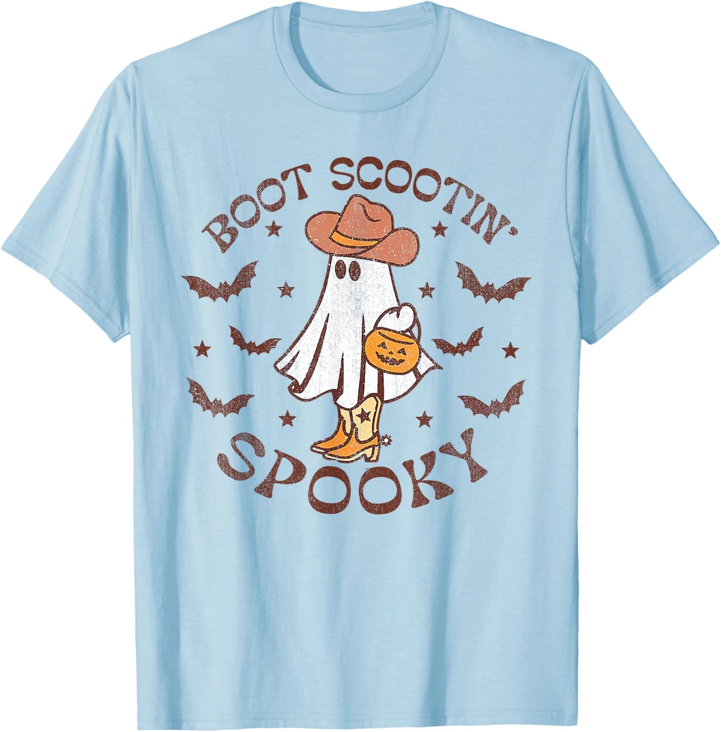 Boot Scootin Spooky Cute Ghost Western Halloween T-Shirt - T-Shirt | Light Blue