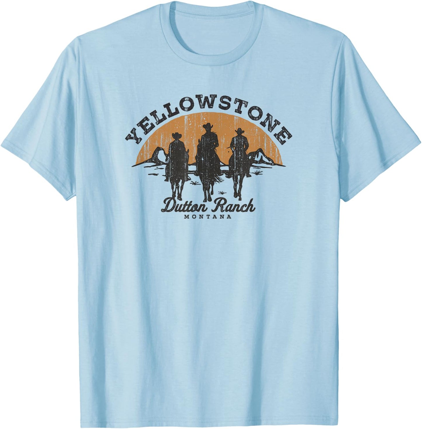 Yellowstone Dutton Ranch Group Shot Silhouette V1 T-Shirt - T-Shirt | Light Blue