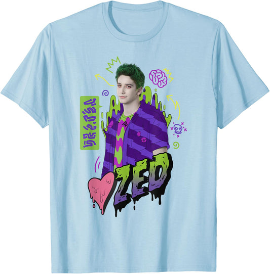 Disney Zombies Zed Heart Drippy Poster T-Shirt - T-Shirt | Light Blue
