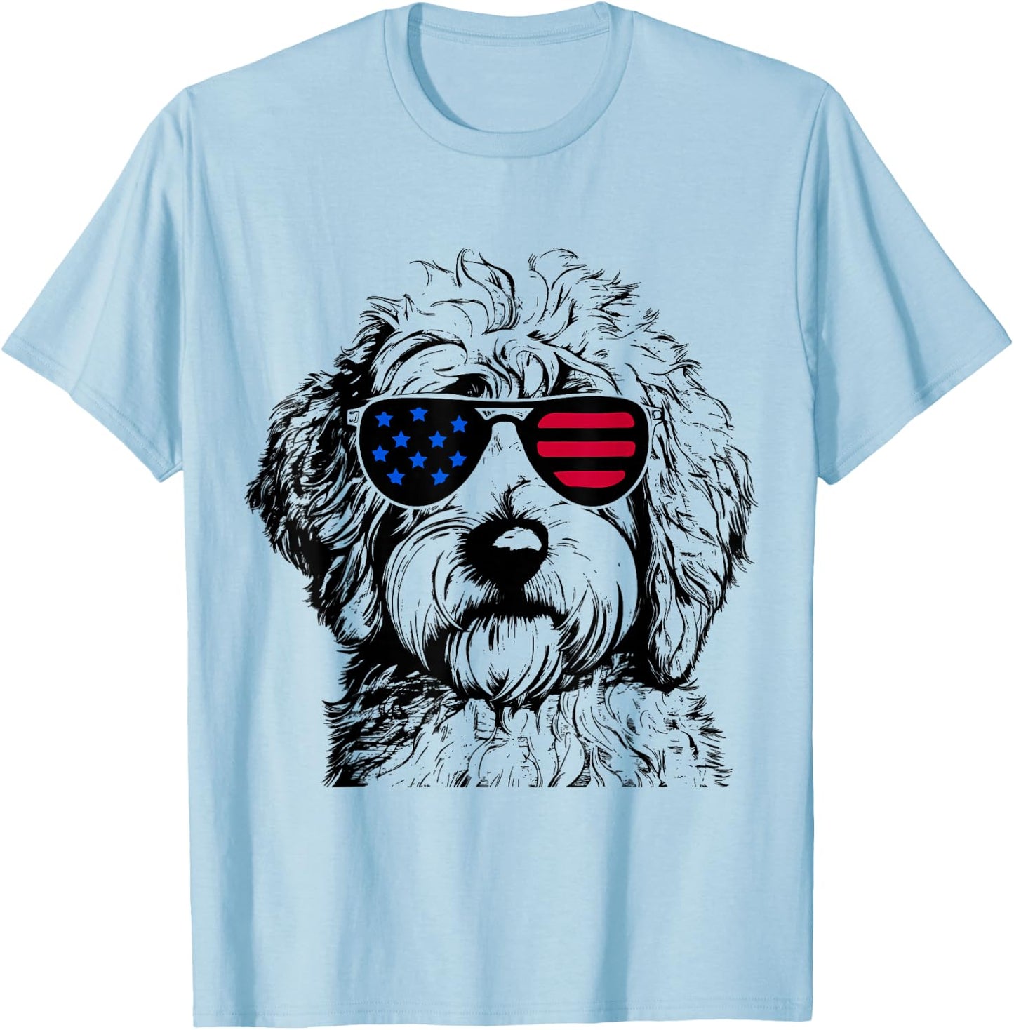 Labradoodle Dog 4th July America USA Flag T-Shirt - T-Shirt | Light Blue