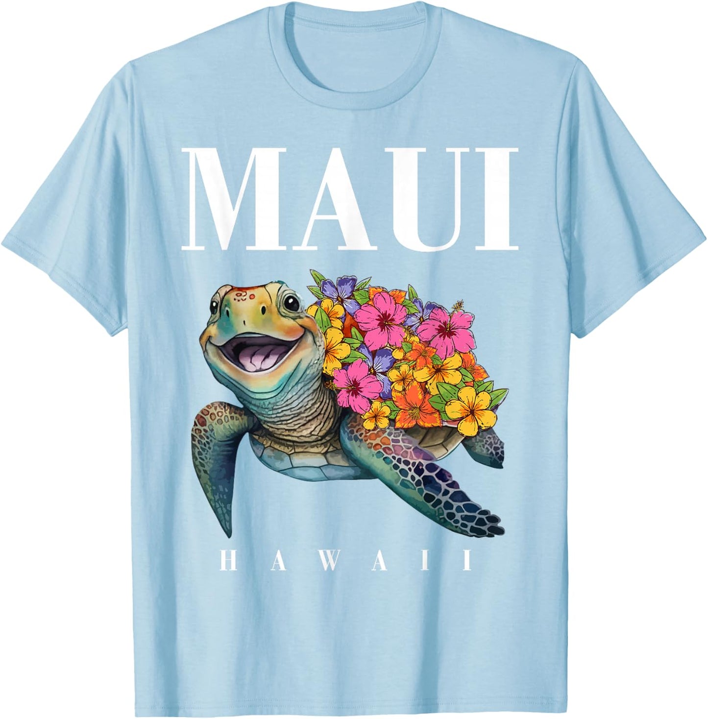 Hawaiian-Shirt Maui Kids Girl Women Turtle Hibiscus Hawaii T-Shirt - T-Shirt | Light Blue
