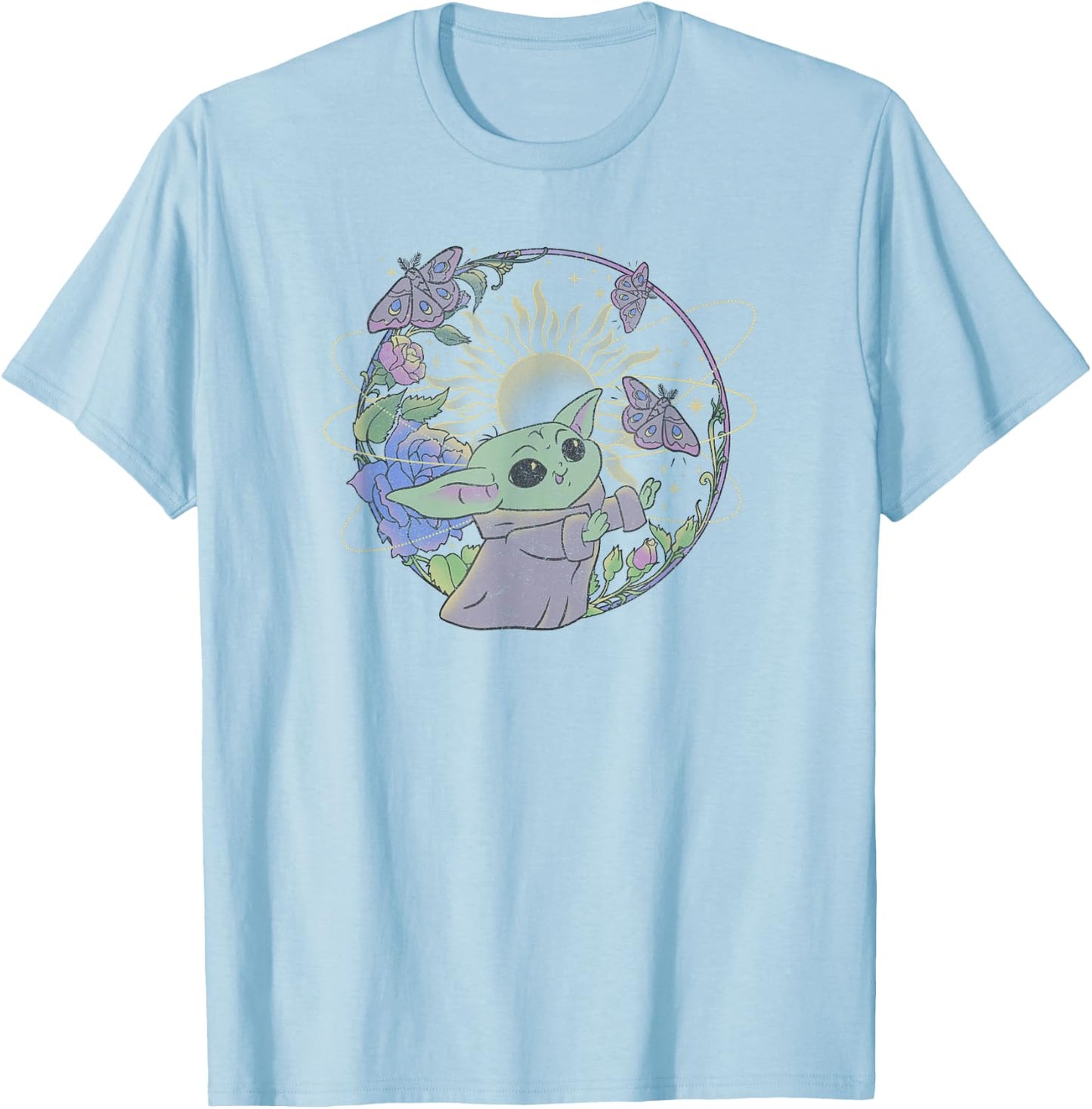 Star Wars: The Mandalorian Grogu The Way Butterfly Circle T-Shirt - T-Shirt | Light Blue