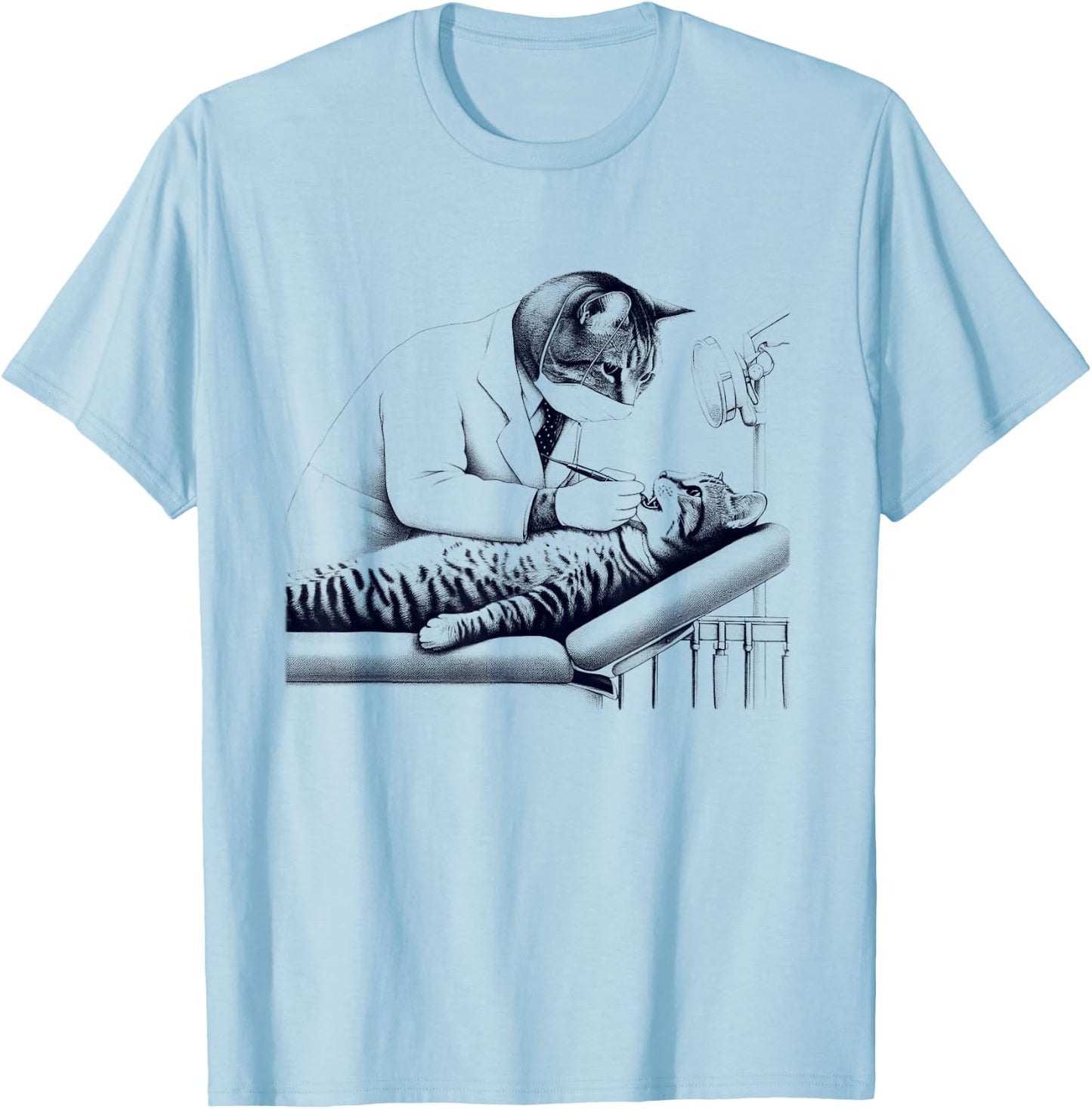 Vintage Retro Dentist Cat Kitten Lover Dental T-Shirt - T-Shirt | Light Blue