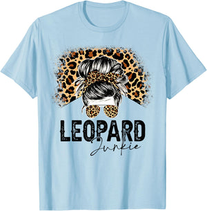 Messy Bun Leopard Junkie Sunglasses Hello Summer Mothers Day T-Shirt - T-Shirt | Light Blue