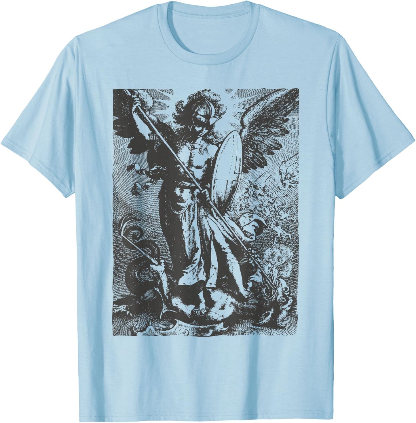 St Saint Michael the Archangel Catholic Angel Warrior T-Shirt - T-Shirt | Light Blue