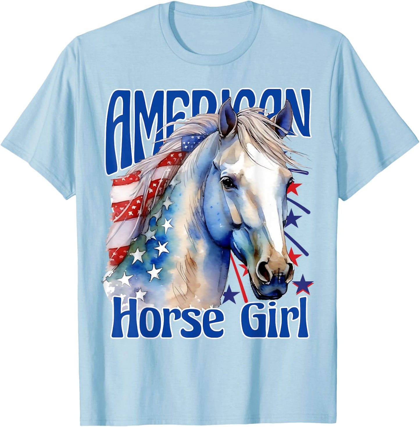 American Horse Girl Proud Patriotic Horse Girl T-Shirt - T-Shirt | Light Blue