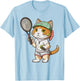 Vintage Cat Playing Tennis, Tennis Racquet, Kitties Lover T-Shirt - T-Shirt | Light Blue