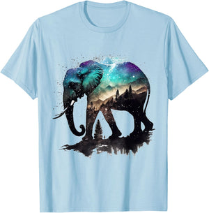 Elephant Art Mountains Astronomy Colourful Animal Elephant T-Shirt - T-Shirt | Light Blue