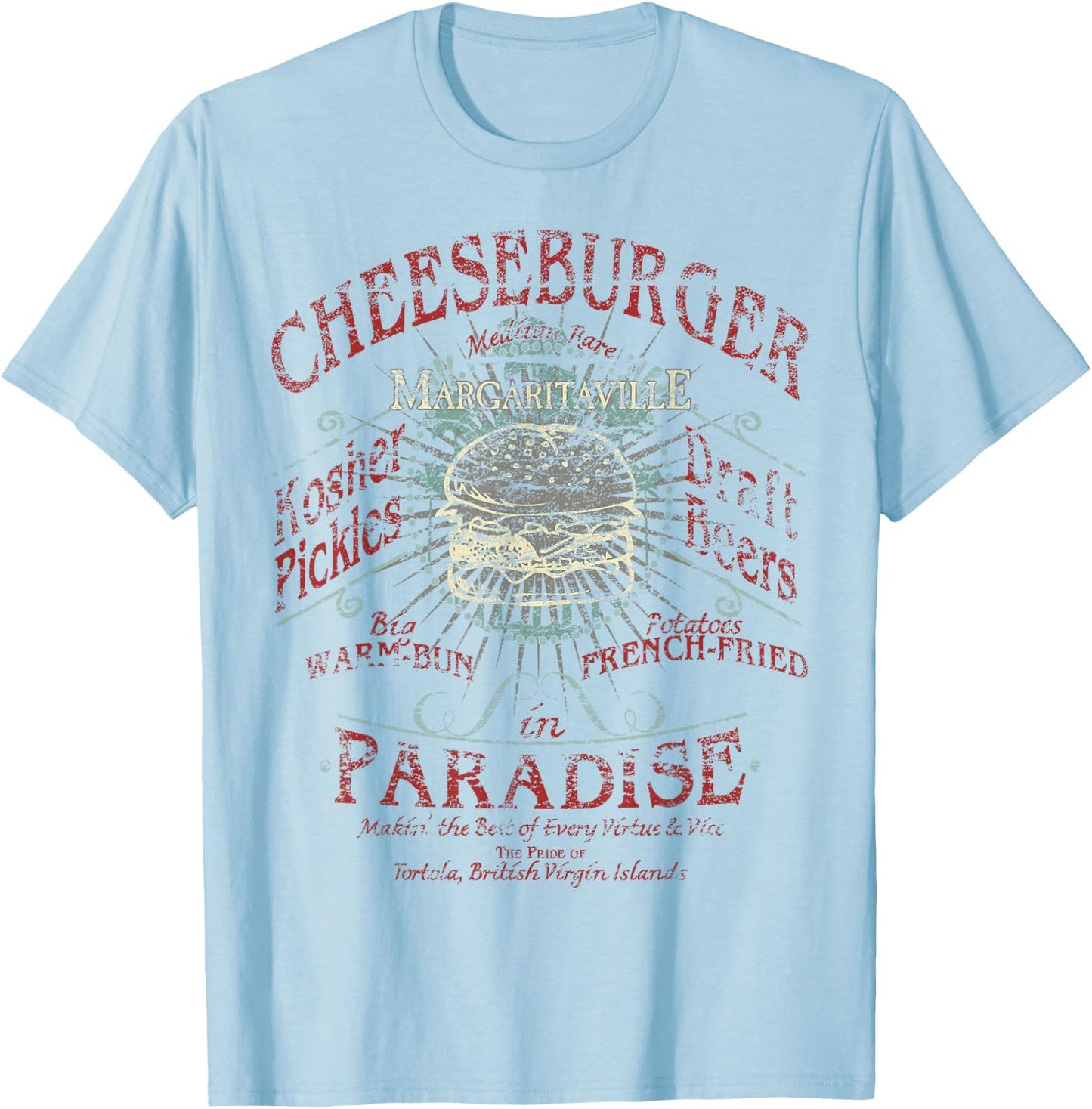 Margaritaville Cheeseburger in Paradise , -Adults, Grey, Small, Short Sleeve T-Shirt - T-Shirt | Light Blue