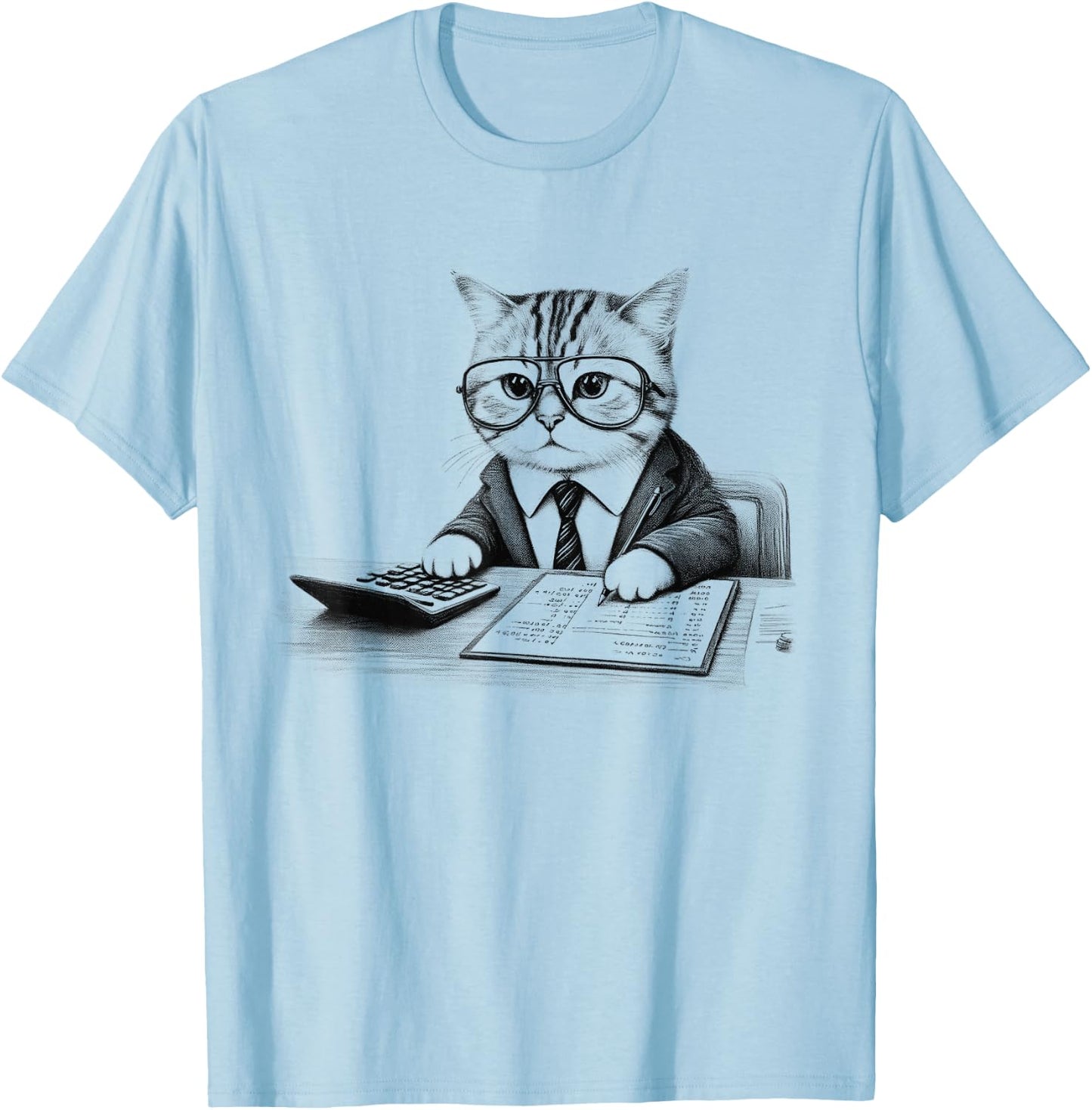 Vintage Retro Accountant Cat Kitten Lover T-Shirt - T-Shirt | Light Blue
