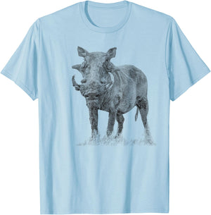 SM's Wild for Africa Apparel Warthog Boar Full Figure Artwork -Adults Grey Small Animal Print T-Shirt - T-Shirt | Light Blue