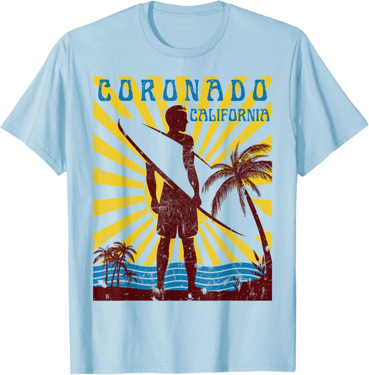 Coronado California Beach Surf Summer Vacation Vintage T-Shirt - T-Shirt | Light Blue