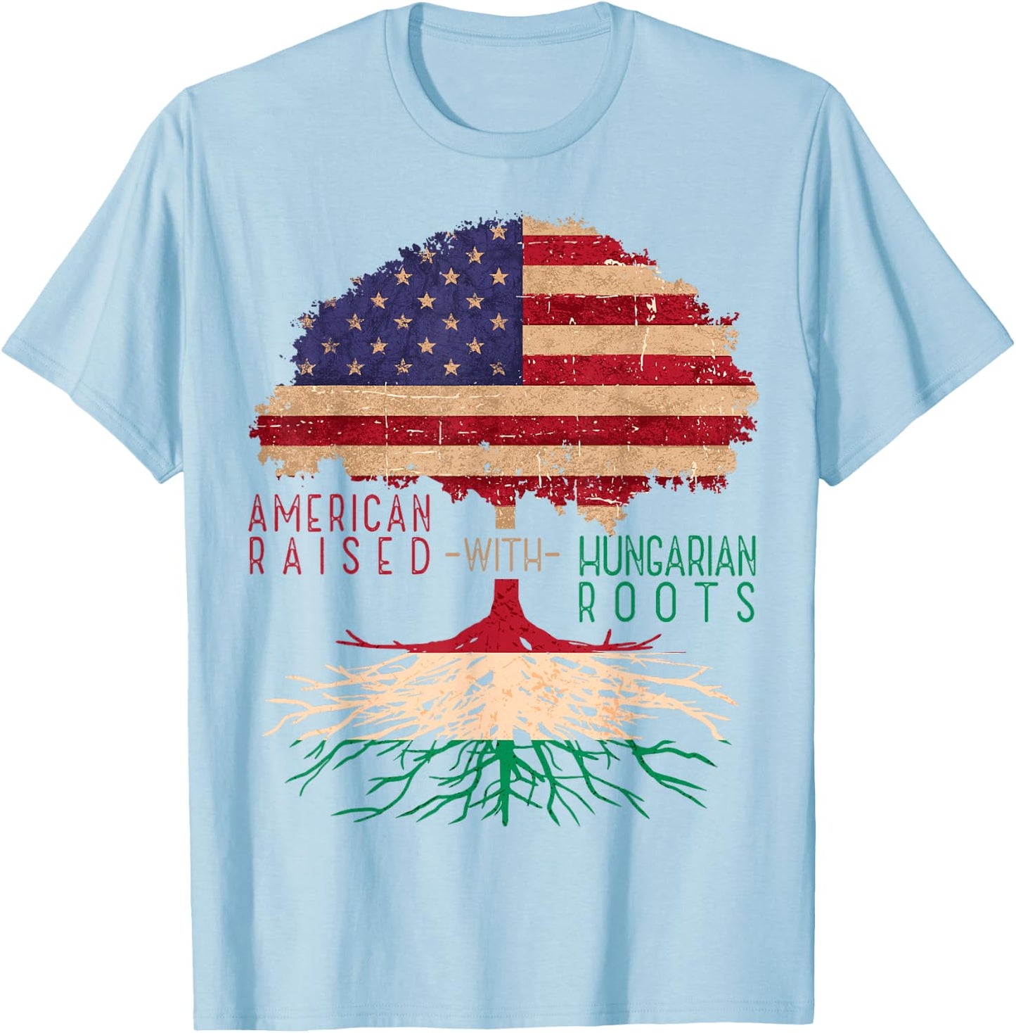 American Raised with Hungarian Roots America Hungary Flag T-Shirt - T-Shirt | Light Blue
