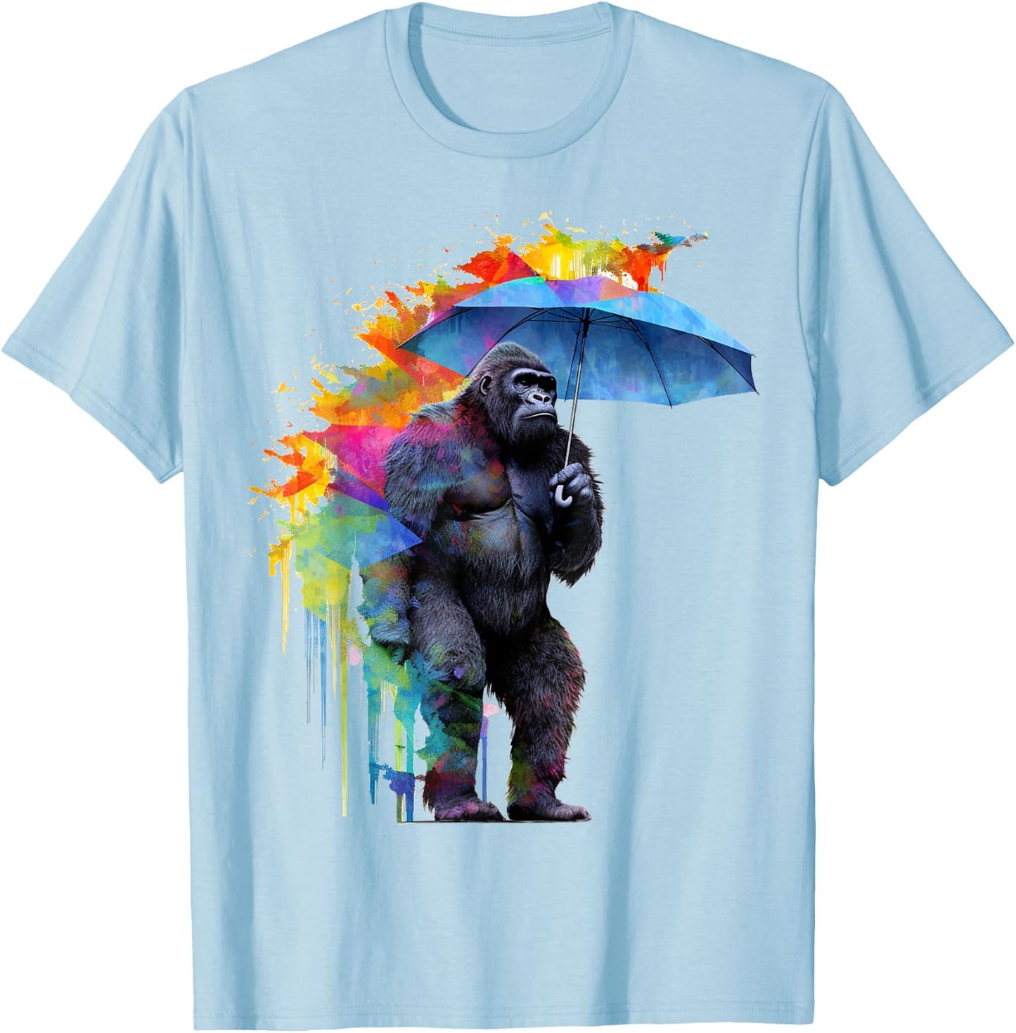 Gorilla Umbrella Artwork Colourful - Animal Monkey Zoo Gorilla T-Shirt - T-Shirt | Light Blue