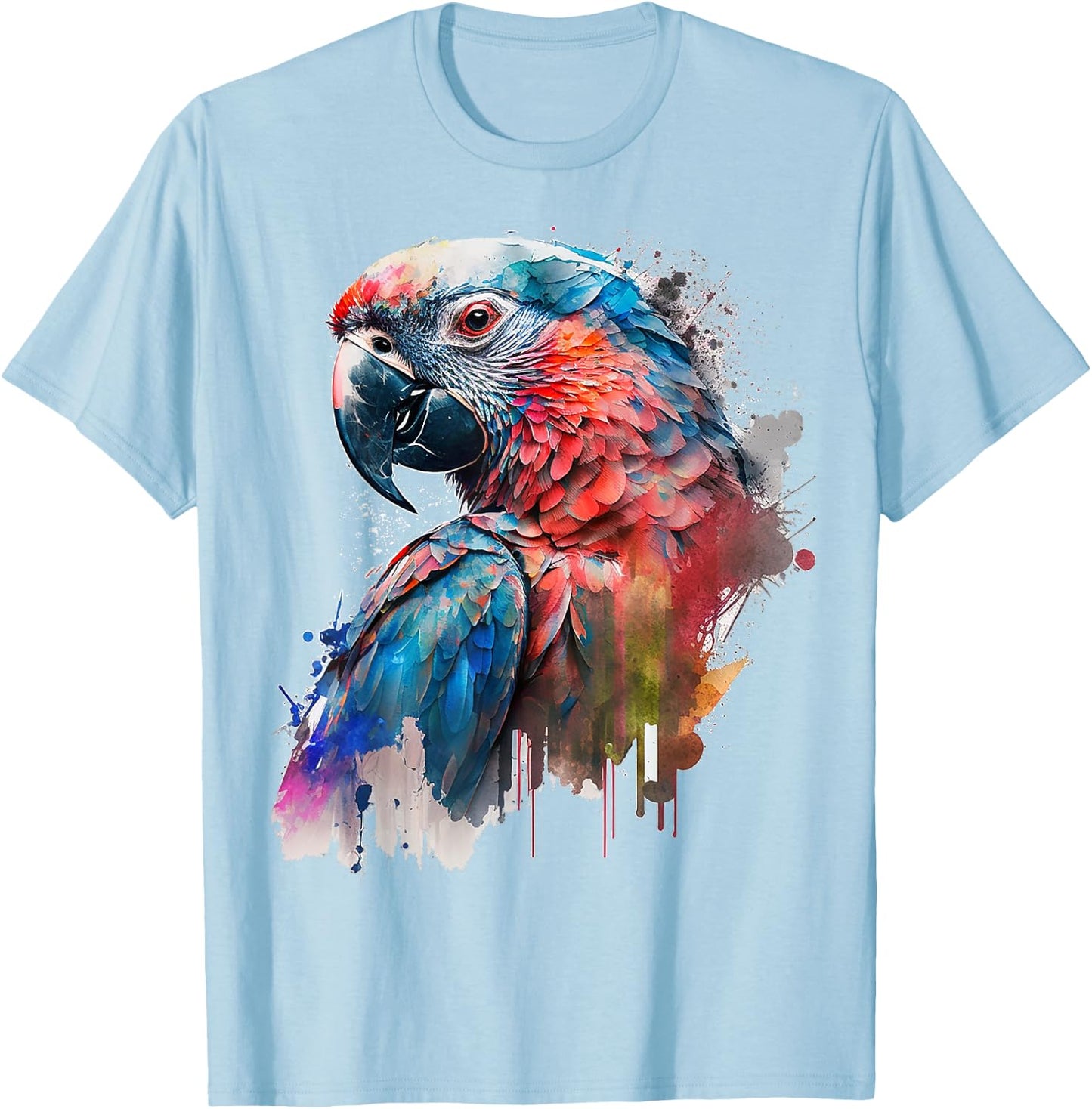 Parrot Bird Colourful Art Animal Bird Motif Parrot T-Shirt - T-Shirt | Light Blue