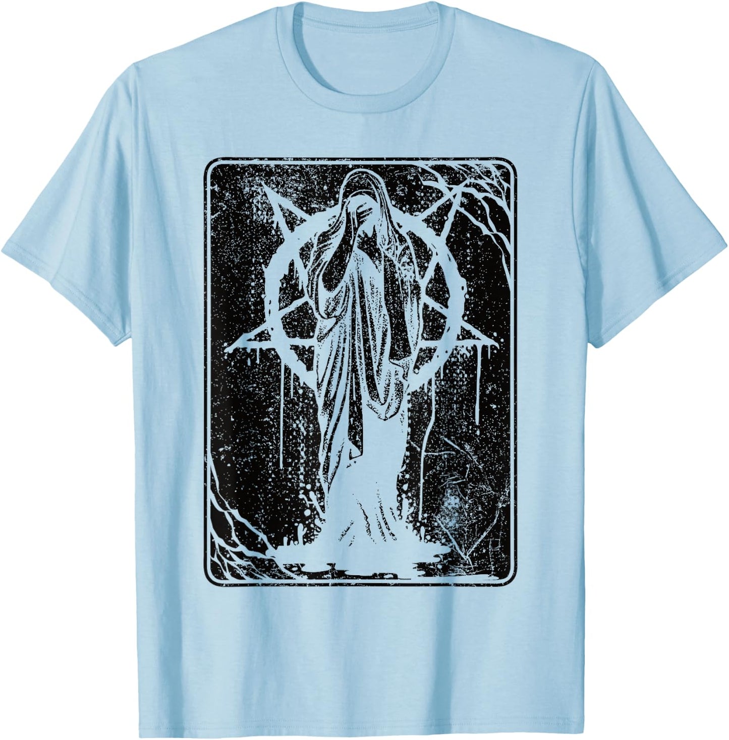 Black Satanic Occult Dark Art Evil 666 Pentagram Antichrist T-Shirt - T-Shirt | Light Blue