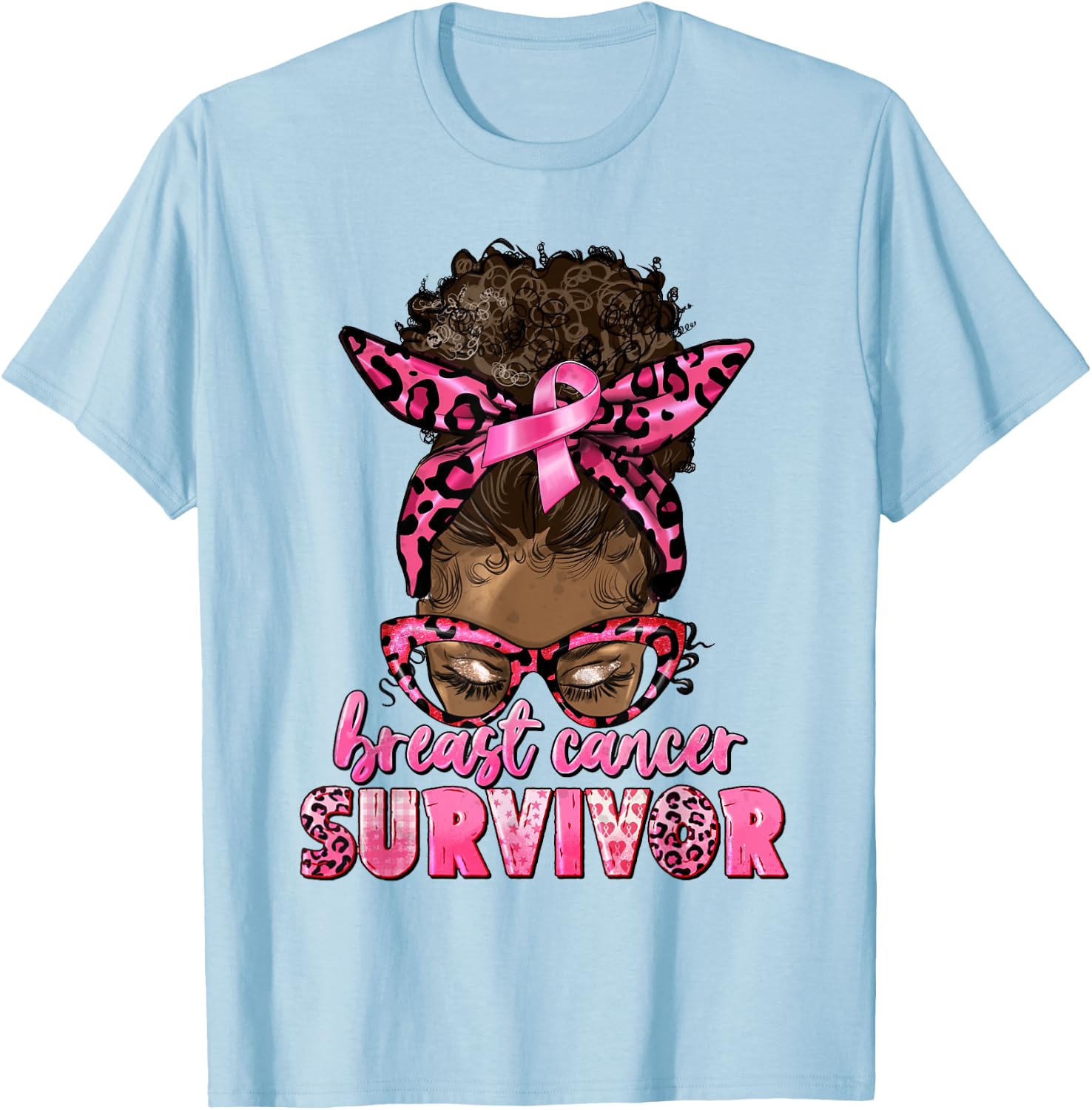 Breast Cancer Awareness Survivor Black Women Melanin Warrior T-Shirt - T-Shirt | Light Blue