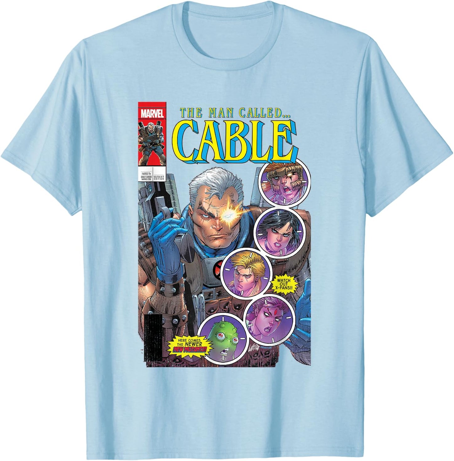 Marvel X-Men The Man Called Cable & Team Comic Cover T-Shirt - T-Shirt | Light Blue