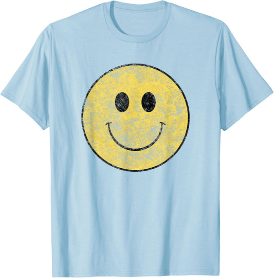 Vintage Smile Happy Face 70's Vibe T-Shirt - T-Shirt | Light Blue
