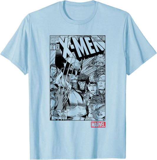 Marvel X-Men Black & White Comic Book Cover Poster T-Shirt - T-Shirt | Light Blue