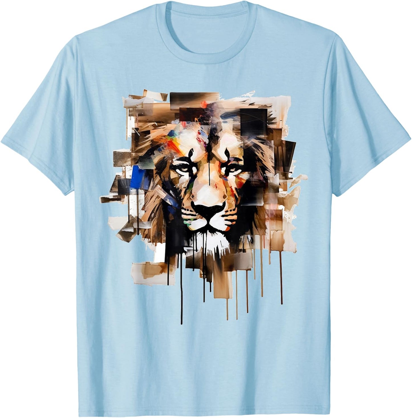 Lion Artwork - Animal Motif Art Lion T-Shirt - T-Shirt | Light Blue