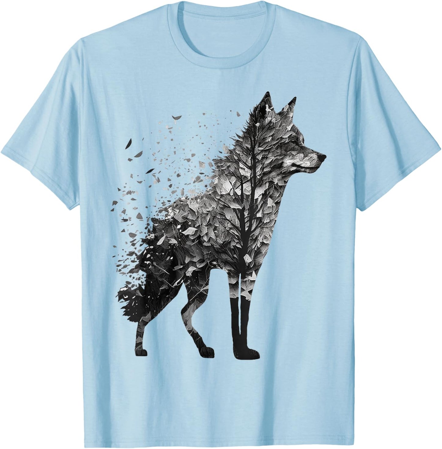 Wolf Tree Decay Drawing Animal Print Art Wolf T-Shirt - T-Shirt | Light Blue