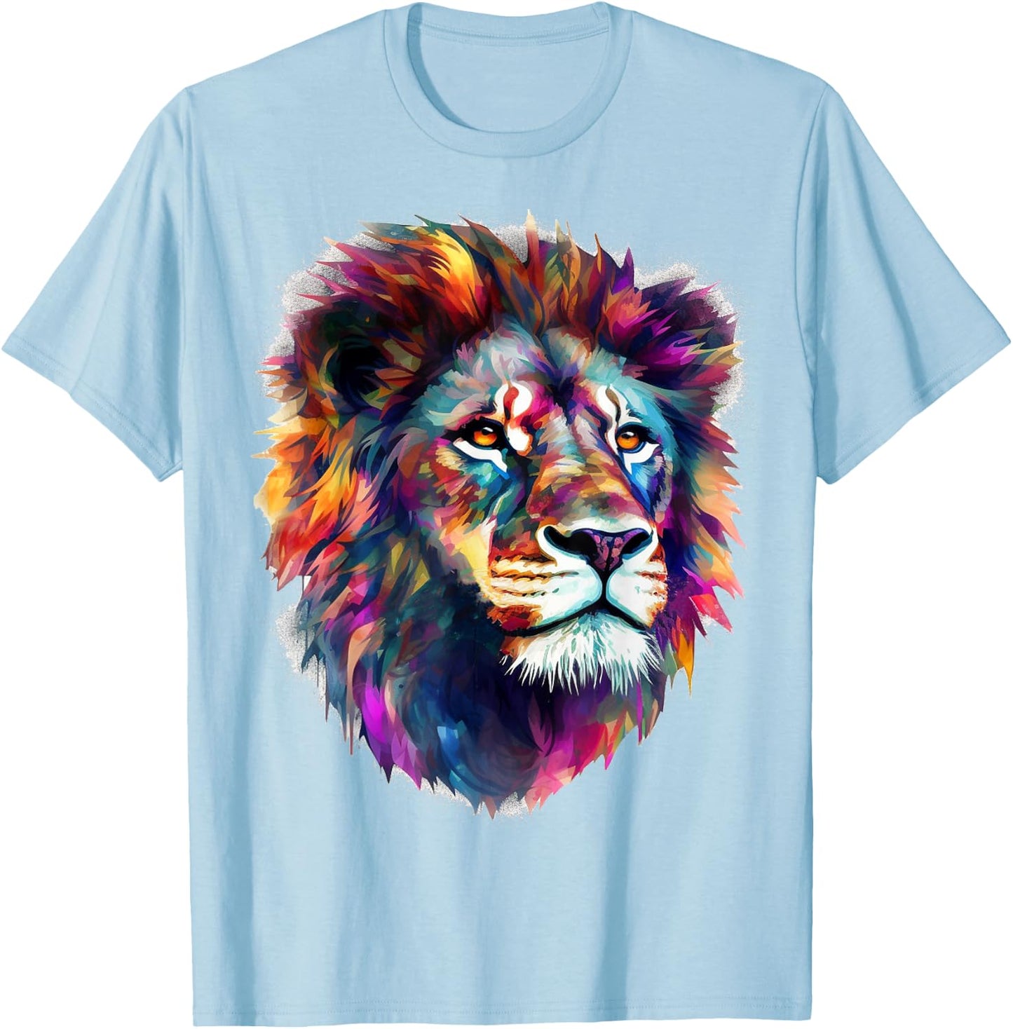 Lion Art - Colourful Animal Lion T-Shirt - T-Shirt | Light Blue