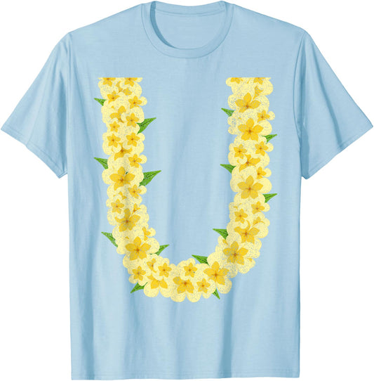 Hawaiian Flower Chain Tropical Summer Vacation Lei T-Shirt - T-Shirt | Light Blue