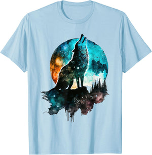 Howling Wolf Moon Graphic Design - Women Wolf T-Shirt - T-Shirt | Light Blue