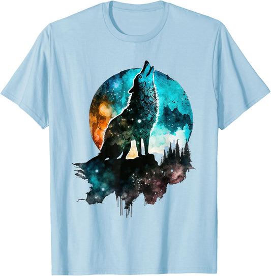 Howling Wolf Moon Graphic Design - Women Wolf T-Shirt - T-Shirt | Light Blue