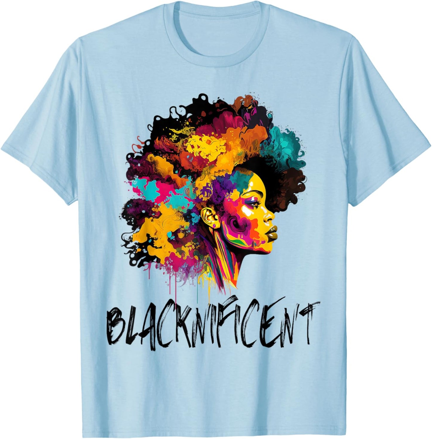 Blacknificent Afro Woman African American Melanin BLM Gift T-Shirt - T-Shirt | Light Blue