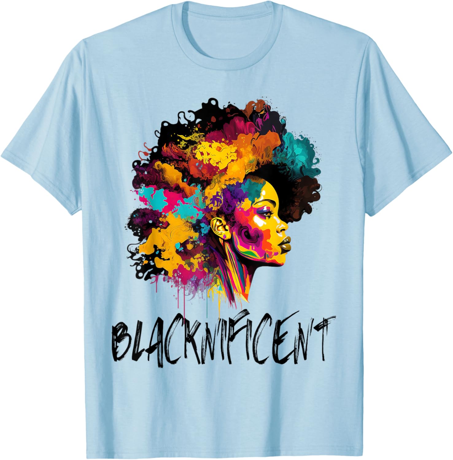 Blacknificent Afro Woman African American Melanin BLM Gift T-Shirt - T-Shirt | Light Blue