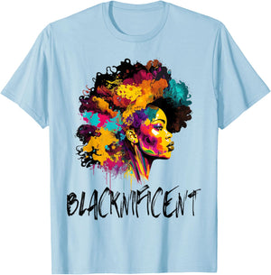 Blacknificent Afro Woman African American Melanin BLM Gift T-Shirt - T-Shirt | Light Blue