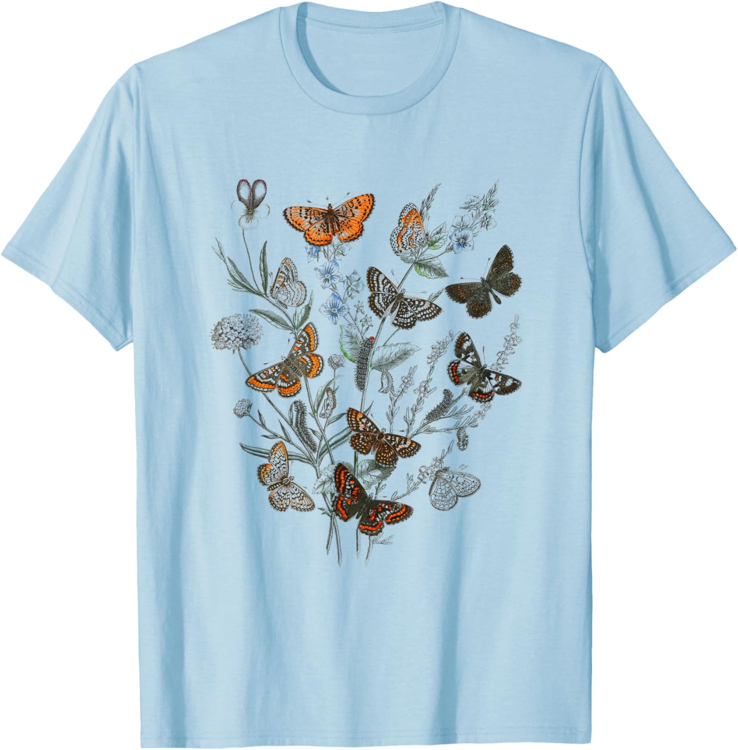 Cute Butterflies Floral Graphic Butterfly Tree T-Shirt - T-Shirt | Light Blue