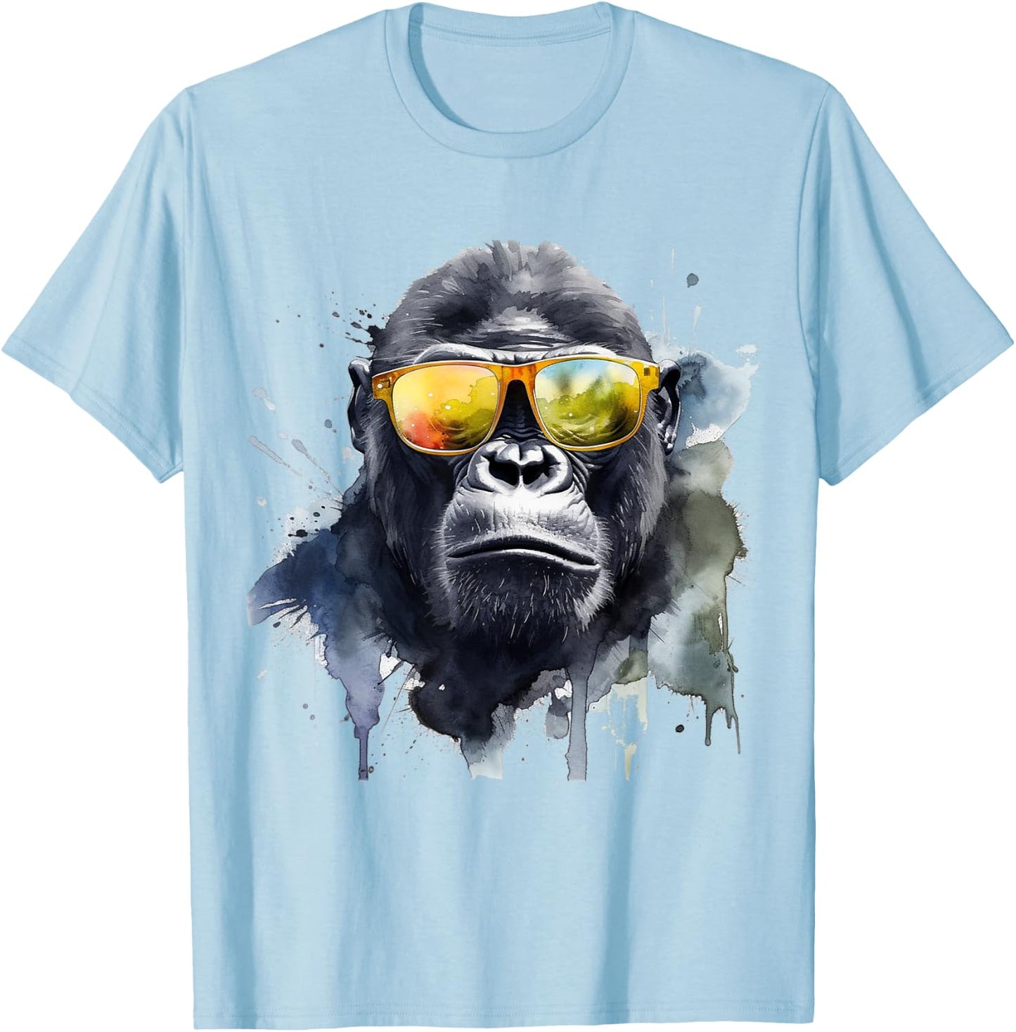 Gorilla Sunglasses Artwork - Animal Art Monkey Zoo Gorilla T-Shirt - T-Shirt | Light Blue