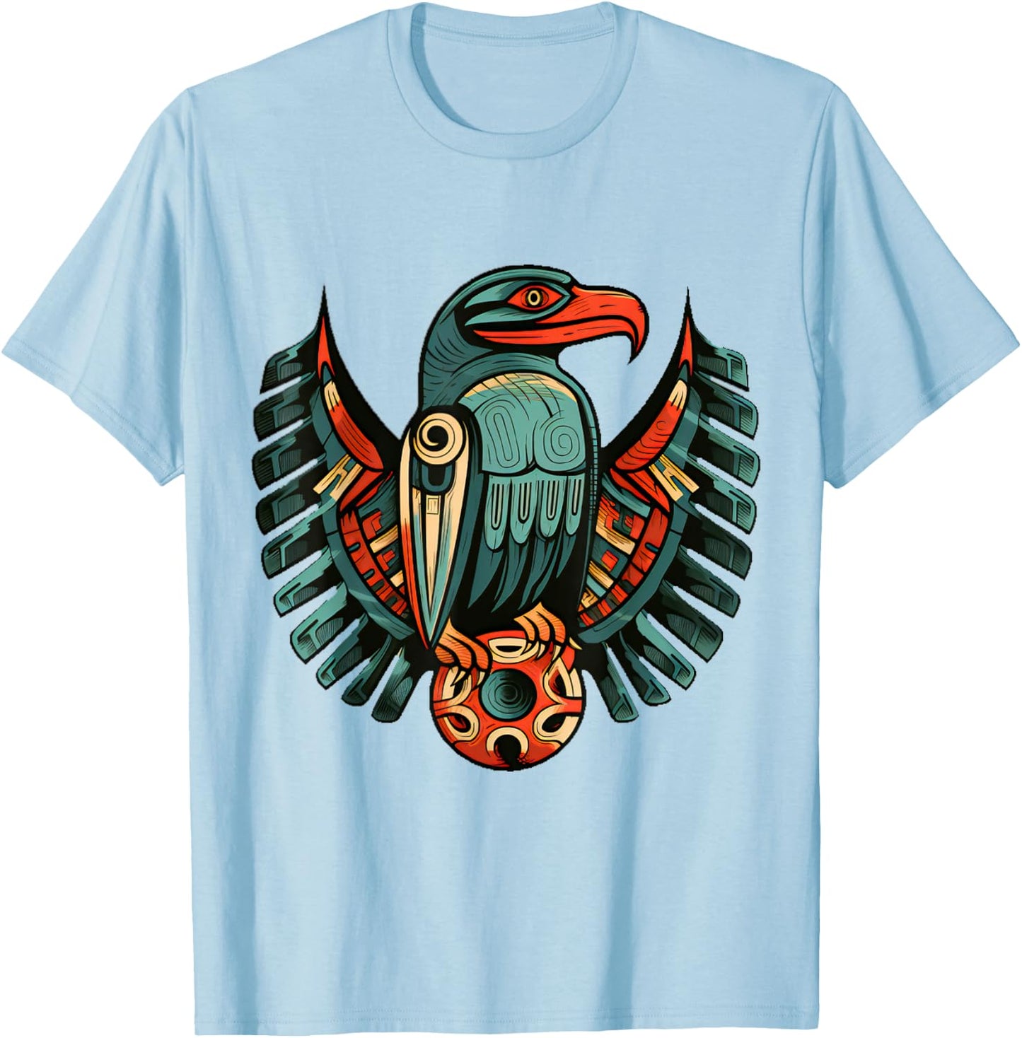 Pacific Northwest Native Art Raven Bird PNW T-Shirt - T-Shirt | Light Blue