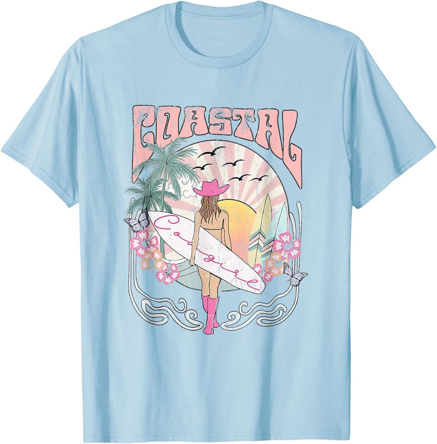 Coastal Cowgirl Aesthetic Cowgirl Surf Beach Cowgirls Outfit T-Shirt - T-Shirt | Light Blue