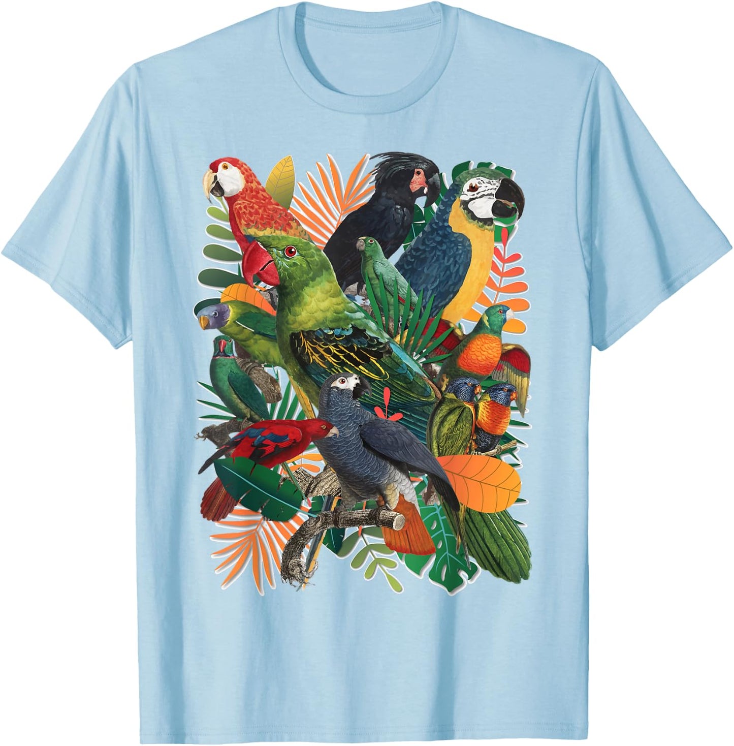 Macaw Parrot Tropical Collage T-Shirt - T-Shirt | Light Blue
