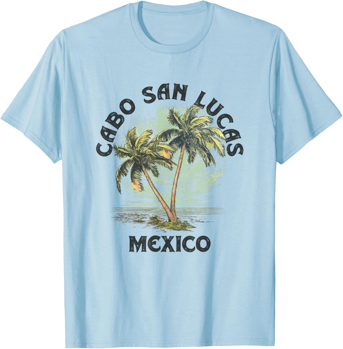 Cabo San Lucas Mexico Palms Vintage Beach T-Shirt - T-Shirt | Light Blue